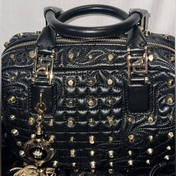 Versace Nappa Barocco Quilted Studded Vanitas Demetra in Black - Picture 3 of 11
